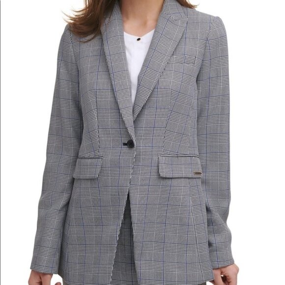 NWT Calvin Klein Plaid One-Button Blazer size 8 - Picture 1 of 9